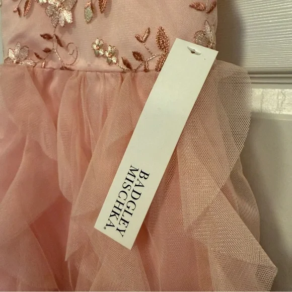 NWT Badgley Mischka Embroidered Bodice Tulle Skirt Girls Dress